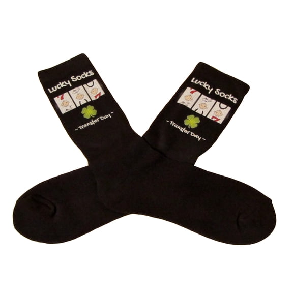 IVF Jackpot Lucky Transfer Day Socks - Womens and Mens Large Black Crew IVF Socks Lighter