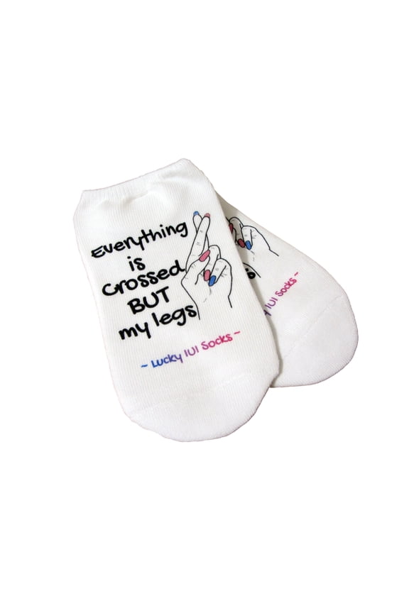 IVF Lucky socks, Everything is crossed but my legs Lucky IUI Socks, Fingers crossed, Womens Medium No Show White