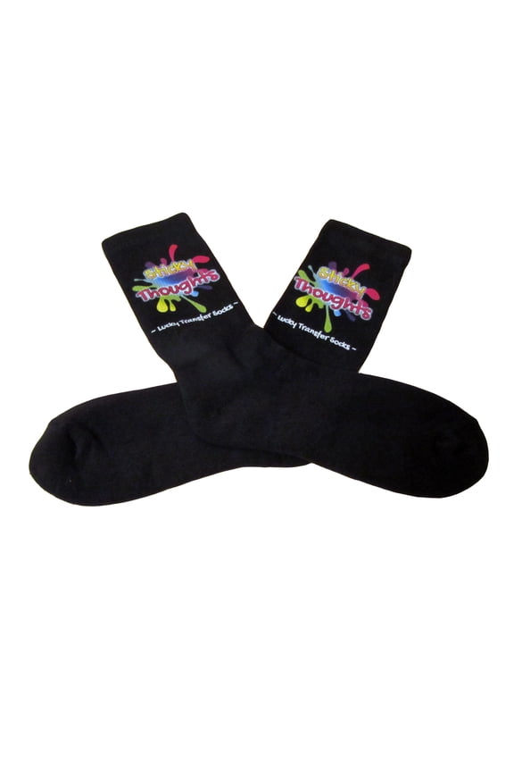 IVF Socks, Colorful Sticky Thoughts Lucky Transfer on Black Crew Socks Womens Mens large