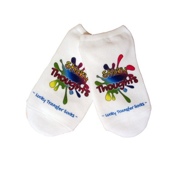 IVF Socks, Lucky Transfer Socks - Colorful Sticky Thoughts for IVF, Womens Medium No Show White