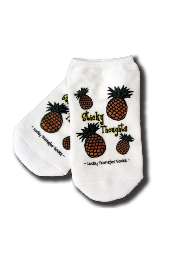IVF Socks, Lucky Transfer Socks - Sticky Thoughts & Fertility Pineapples. Pineapple core, ivf gift, IVF, Luck, Baby Dust, IUI, Surrogate, Womens Medium No Show White