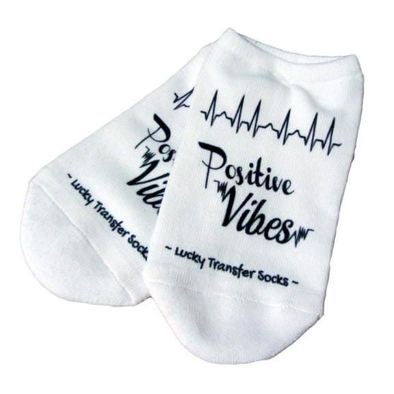 IVF Socks Positive Vibes with heart beat- IVF Lucky Transfer Socks, Womens Medium No Show White