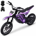 thumbnail image 1 of IVFJFV 500W Electric Dirt Bike for Kids,Up to 17.4MPH & 23.6 Miles,Two Speed Modes, Front & Rear Suspension,Mechanical Disc Brakes, 165 LBS,Beginner-Friendly Handle, All-Terrain,PURPLE, 1 of 9