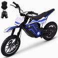 thumbnail image 1 of IVFJFV 500W Electric Dirt Bike for Kids,Up to 17.4MPH & 23.6 Miles,Two Speed Modes, Front & Rear Suspension,Mechanical Disc Brakes, 165 LBS,Beginner-Friendly Handle, All-Terrain,BLUE, 1 of 8