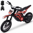 thumbnail image 1 of IVFJFV 500W Electric Dirt Bike for Kids,Up to 17.4MPH & 23.6 Miles,Two Speed Modes, Front & Rear Suspension,Mechanical Disc Brakes, 165 LBS,Beginner-Friendly Handle, All-Terrain,RED, 1 of 9