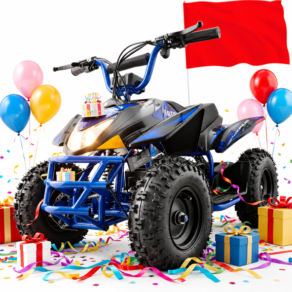 IVFJFV Powered 4 Wheeler, Electric 4 Wheeler with Dual Speed Adjustment,36V Four Wheeler Max 15 MPH, Front & Rear Shock Absorbers, All-Terrain Tires and Safety Disc Brake,BLUE