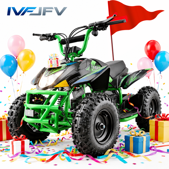 IVFJFV Powered 4 Wheeler, Electric 4 Wheeler with Dual Speed Adjustment,36V Four Wheeler Max 15 MPH, Front & Rear Shock Absorbers, All-Terrain Tires and Safety Disc Brake,GREEN