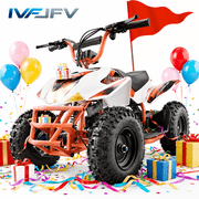 IVFJFV Powered 4 Wheeler, Electric 4 Wheeler with Dual Speed Adjustment,36V Four Wheeler Max 15 MPH, Front & Rear Shock Absorbers, All-Terrain Tires and Safety Disc Brake,ORANGE