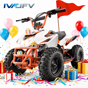 IVFJFV Powered 4 Wheeler, Electric 4 Wheeler with Dual Speed Adjustment,36V Four Wheeler Max 15 MPH, Front & Rear Shock Absorbers, All-Terrain Tires and Safety Disc Brake,ORANGE