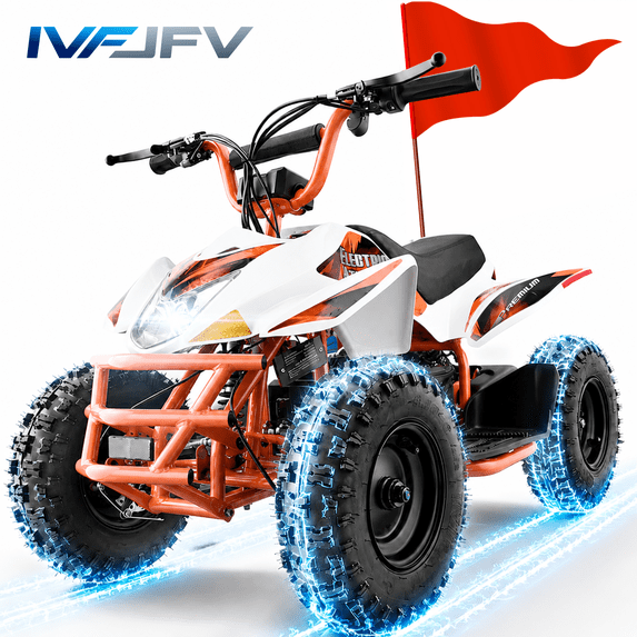 IVFJFV Off Road Electric Four Wheeler, Battery Powered Four Wheele with 12AH Battery & Dual Speed 10-15MPH, 36V Four Wheeler Equipped with 500W Motor, Front & Rear Shock Absorbers, Disc Brake,ORANGE
