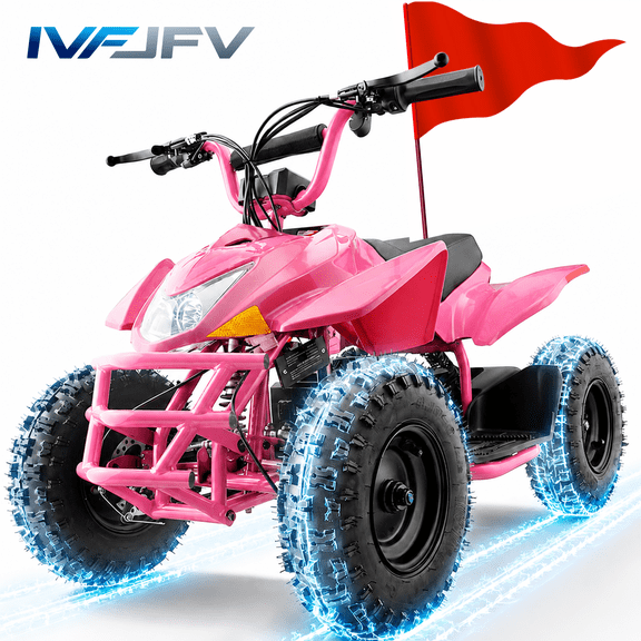 IVFJFV Off Road Electric Four Wheeler, Battery Powered Four Wheele with 12AH Battery & Dual Speed 10-15MPH, 36V Four Wheeler Equipped with 500W Motor, Front & Rear Shock Absorbers, Disc Brake,PINK