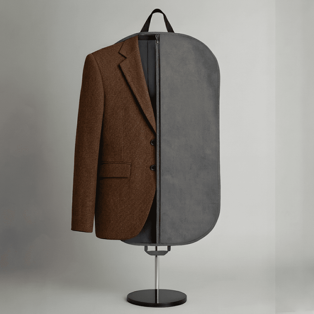 IVILLAGE Non Woven Suit Cover for Men, Blazer & Coat Garment Bag with Zipper, Foldable Suit Bag with Transparent Window, Dustproof Clothes Storage Organizer with Handle for Travel & Wardrobe