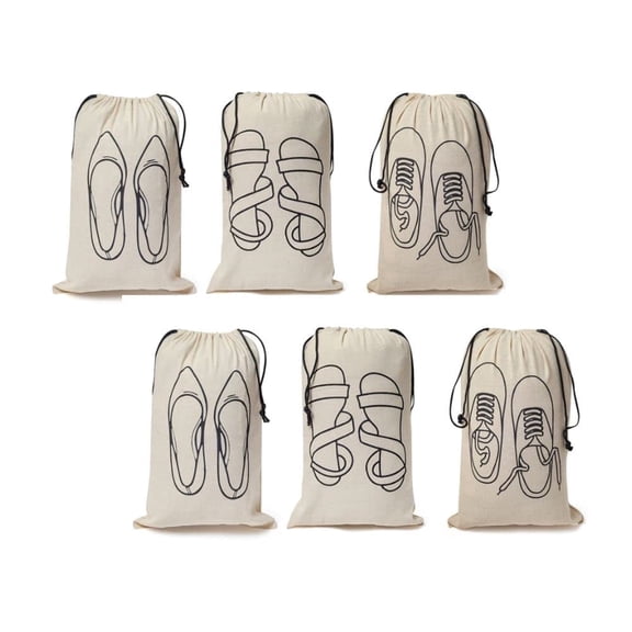 IVILLAGE Premium Reusable and Washable 100% Pure Cotton Fabric Shoe Covers/Bags with Drawstring Closure|Handcrafted Doodle Collection| Ideal for Travel, Home and Storage|Pack of 6|Multicolor|Female