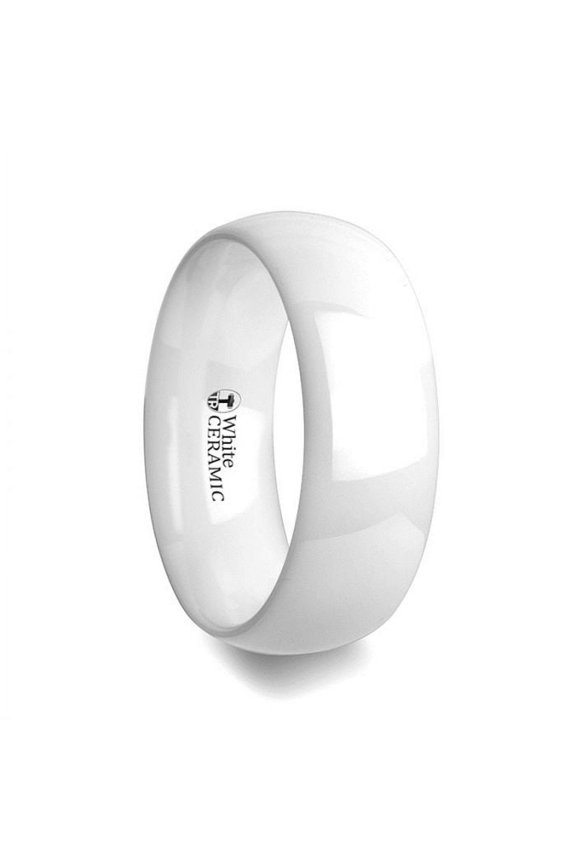 IVORY Domed Polish Finished White Ceramic Ring - 6mm & 8mm