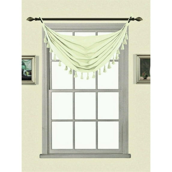IVORY ELEGANCE FASHION M12 VALANCE WATERFALL FAUX SILK WITH TASSELS GROMMETS SEMI SHEER VALANCE KITCHEN ,NURSERY,BATHROOM, EVENTS, WEDDING,PARTY'S SIZE 38" WIDE X 22" LONG