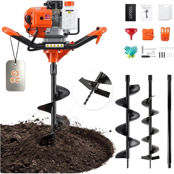 IVOVI 63cc Gas Powered Bulb Auger Post Hole Digger with 6" & 8" Drill Bits