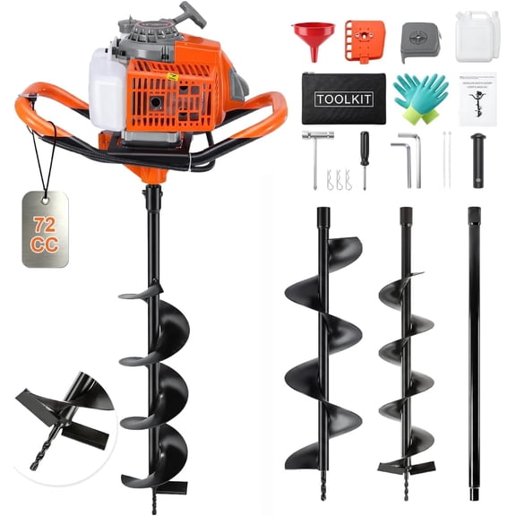 IVOVI 72cc 2-Stroke Gas Bulb Auger Post Hole Digger with 6" & 8" Drill Bits