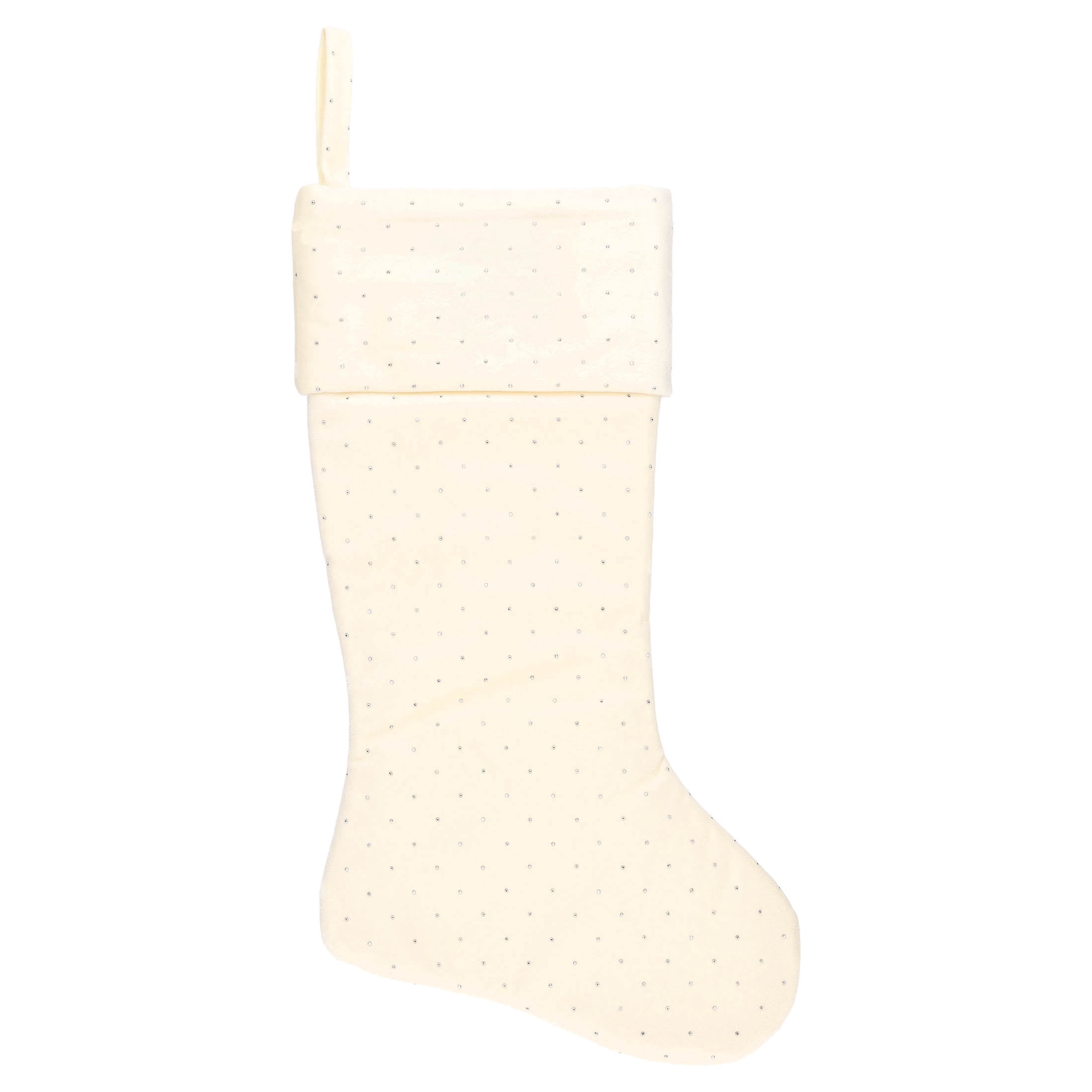 Velvet Christmas Stocking with Rhinestones, Ivory, 18", by Holiday Time