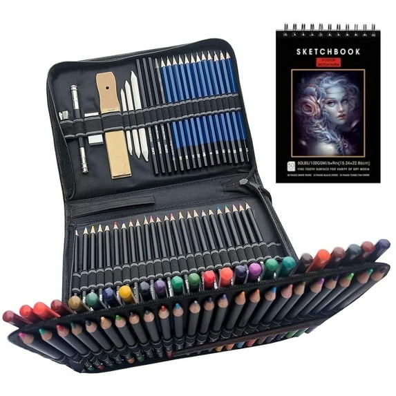 96 Pack Art Supplies Set Drawing Set Sketching Kit for Kids Adults Artists, Professional Art Pencil Set with Case, Sketchpad, Watercolor & Metallic Pencil, Sharpener