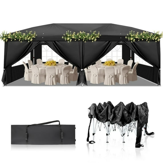 IVV 10'x20' Outdoor Canopy Tent, Wedding Party Tent with 6 Removable Sidewalls, Heavy Duty Waterproof Gazebo Patio Shelter for BBQ Camping Party Cater Events, Black