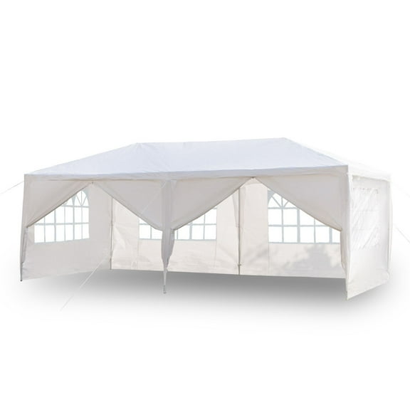 IVV 10x20 FT Outdoor Party Tent, 6 Removable Sidewalls with Clear Windows Design, Waterproof Canopy Shelter for Wedding, Events, and Backyard, White