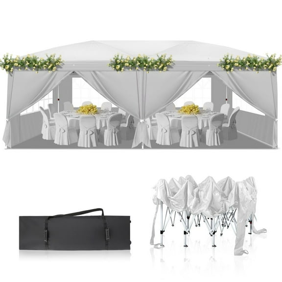 IVV 10x20FT White Outdoor Canopy Tent, Waterproof Patio Gazebo Event Tents for Parties with 6 Removable Sidewalls and Rolling Bag, Perfect for Wedding Birthday Holiday Christmas BBQ