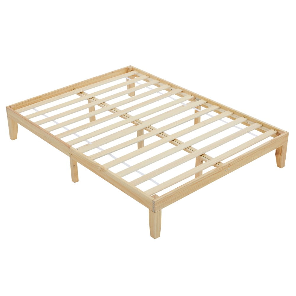 IVV 12 Inch Solid Pine Platform Bed Frame, Queen Size Sturdy Bed Frame with Wood Slat Support, No Box Spring Needed, Natural