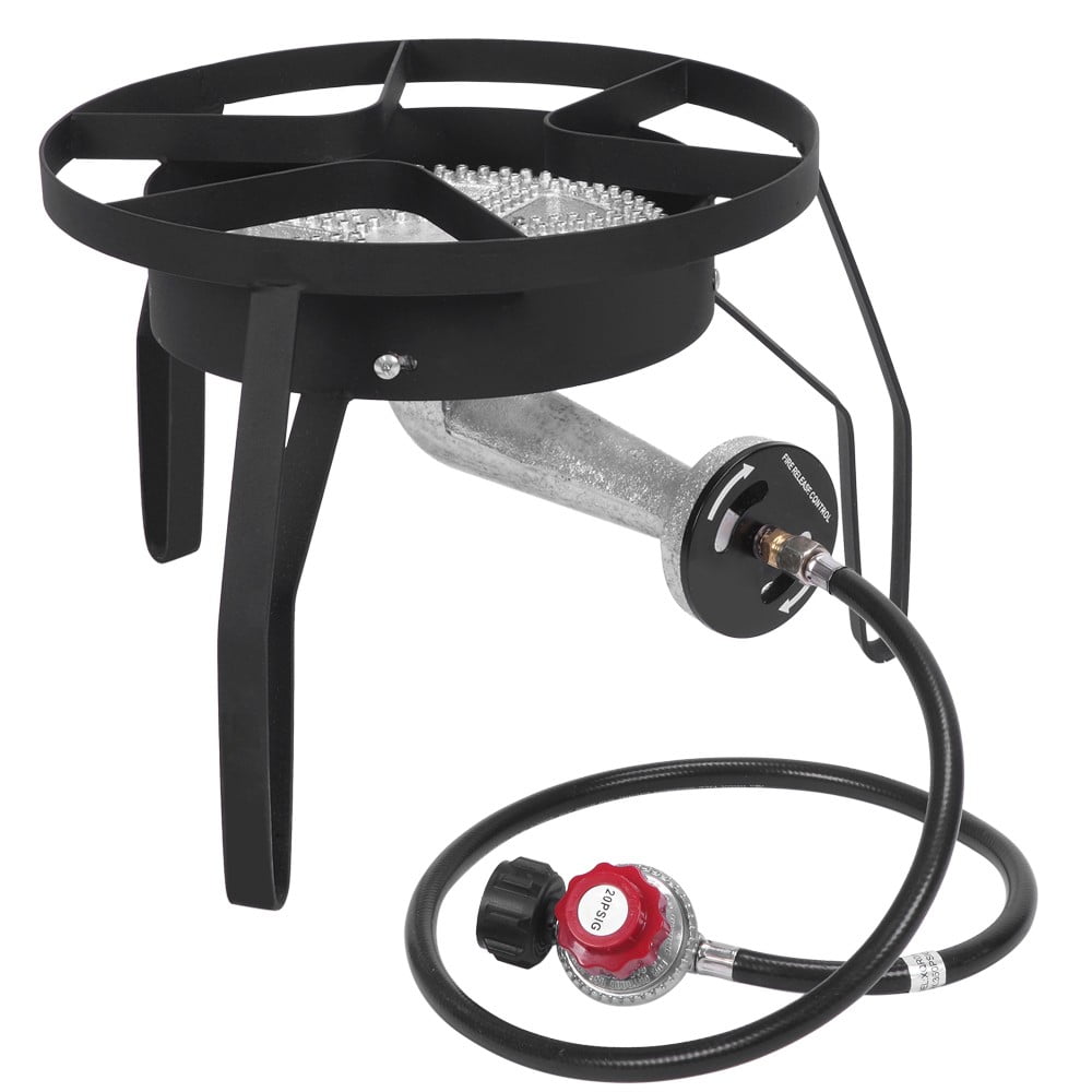 IVV 15.35" Round Propane Gas Single Burner, Heavy Duty 200K BTU, 0-20 PSI, Outdoor Portable Stove for Camping, Parties, Gatherings, Home Brewing (Black)