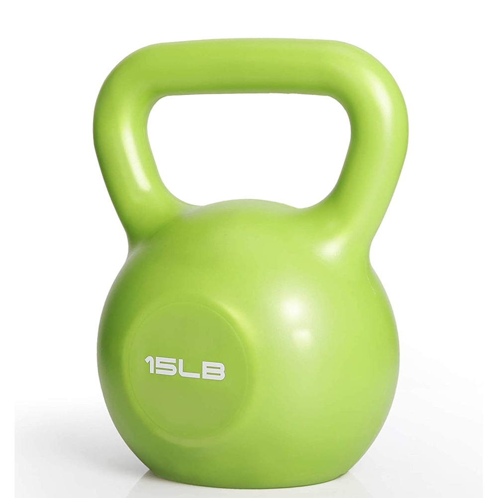 IVV 15LBS Kettlebell Vinyl Coated Cast Iron – Great for Dumbbell Weights Exercises, Full Body Workout Equipment Push up, Grip Strength and Strength Training, Green