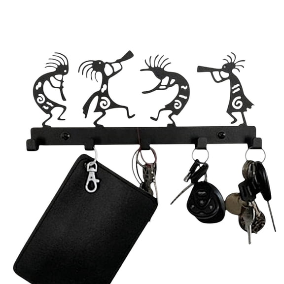 IVV 1pc Metal Key Holder, Wall Mounted Decorative Organizer Iron Rack Hanger w/ 6 Hooks for Garage Office (Black)