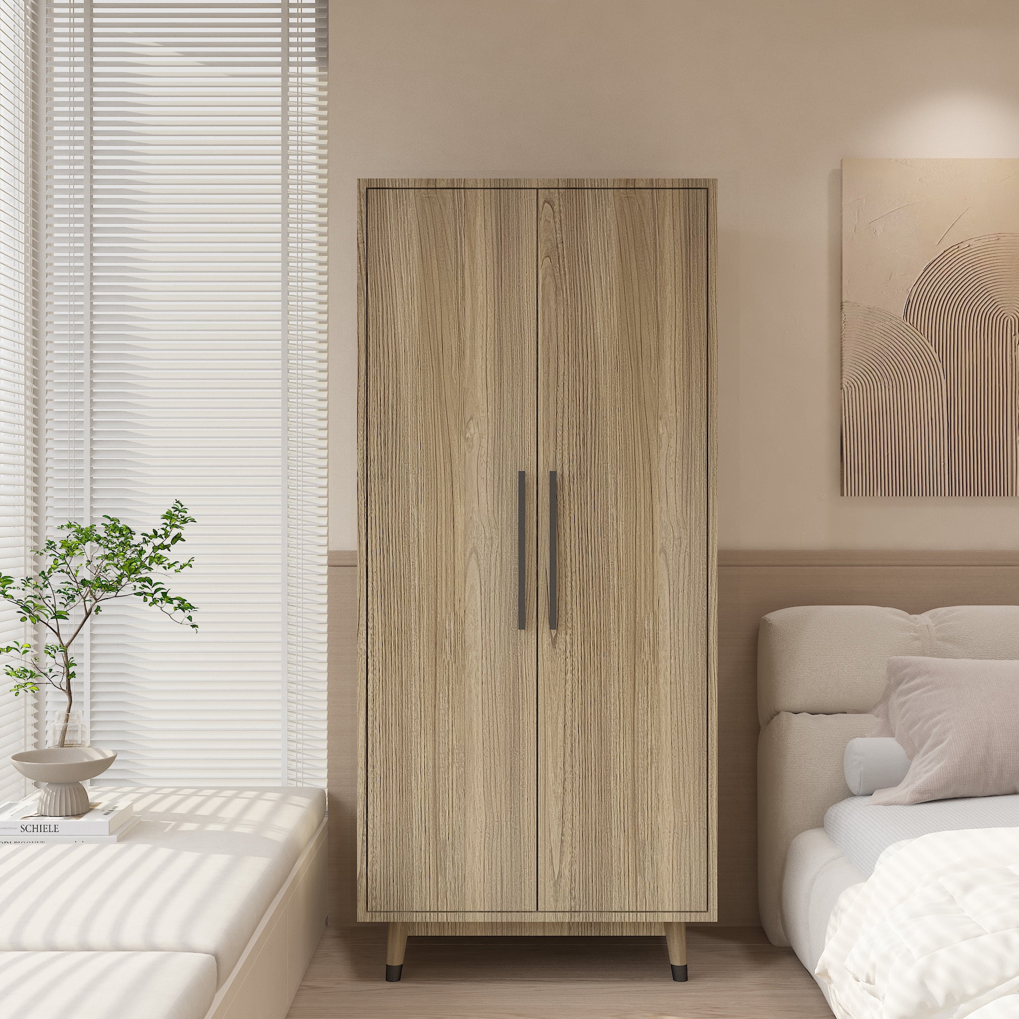 Wood closet hanging rod deals