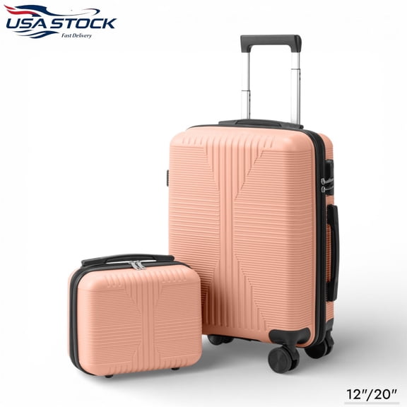 IVV 2 Piece Hardside Luggage Airline Approved with Spinner Wheels, 20" Carry On Rolling Suitcases with 12" Train Case Bag, Pink