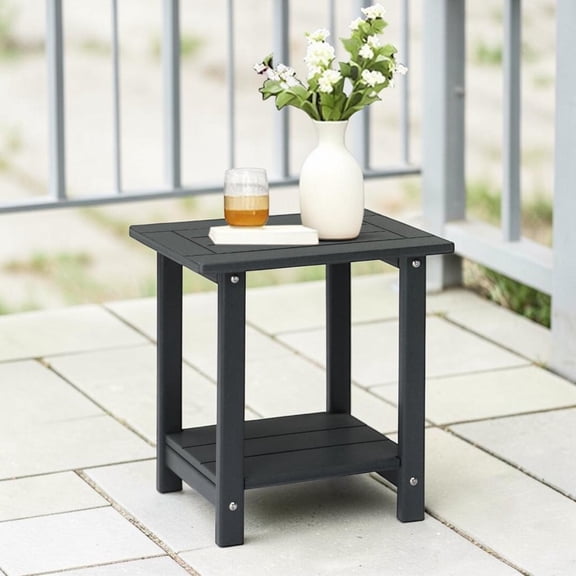 IVV 2-Tier Rectangular HDPE Side Table, Outdoor Weatherproof Patio End Table with Open Shelf, for Porch Balcony Indoor Bedroom (Dark Gray, 16.5"L x 13"W x 16.9"H)