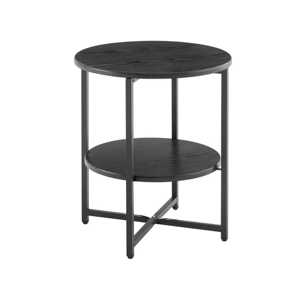 IVV 2-Tier Round Side Table w/ Black Metal Frame and MDF Shelf, Modern Accent End Table for Living Room, Bedroom, Balcony, Patio
