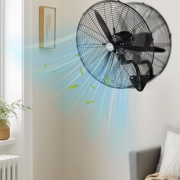 IVV 20 Inch Wall Mount Fan, Oscillating & Tiltable Heavy Duty Metal Fan with 3 Blades & 4 Speeds, Adjustable for Wide Use, 4963CFM High-Velocity for Living Room, Kitchen, Office, Garage, Black