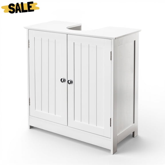 IVV 23.35" Bathroom Under Sink Cabinet, White MDF Vanity Base Cabinet with Double Doors & Adjustable Shelf, Space-Saving Storage Organizer for Small Powder Room