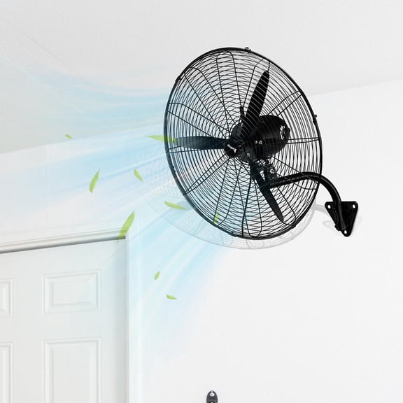 IVV 26 Inch High-Velocity Fan, 9299 CFM Wall Mount Industrial Oscillating & Tilt Metal Fan w/ 4 Speed Ventilation/Copper Motor/3 Aluminum Blades for Home, Office, and Garage (Black)
