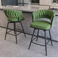 thumbnail image 1 of IVV 26" Swivel Bar Stools Set of 2, Kitchen Island Counter Height Bar Chairs with Woven Back, Metal Legs and Footrest, Linen Fabric Upholstered Barstools, Green, 1 of 9