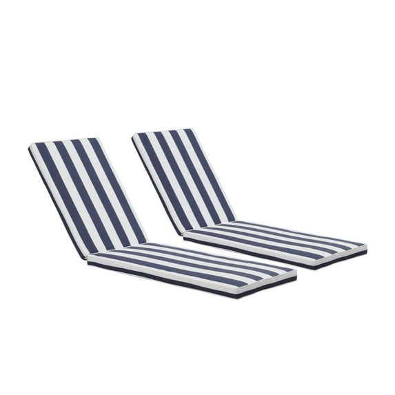 IVV 2PCS Water-Resistant Outdoor Seat Cushions, 74 x 22 x 2.8 Inch, Patio Chaise Lounge Cushions with Removeable Cover, Blue and White Stripe