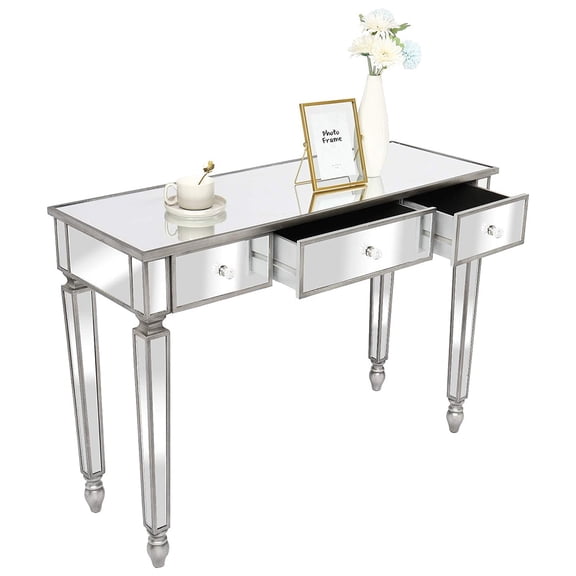 IVV 3-Drawers Mirrored Computer Desk Dressing Table, Silver