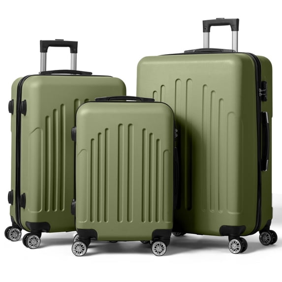 IVV 3 Piece Luggage Sets Set with Spinner Wheels, Hardside Suitcase Sets with TSA Lock, Lightweight Travel Luggage Set for Men and Women, Gray Green, 20"/24"/28"