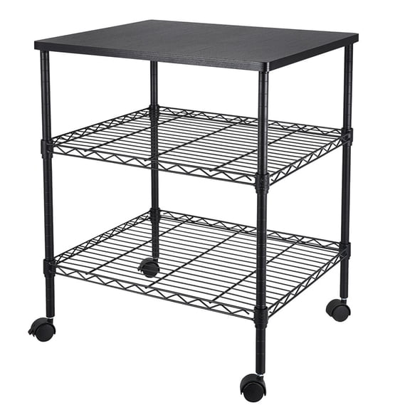 IVV 3-Tier Metal Rolling Cart, Storage Shelving Unit with Wheels and Side Hooks, Multi-Purpose Standing Organizer Shelf for Kitchen Living Room Home Office, 22"L x 14.2"W x 33.5"H, Black