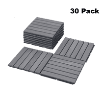 IVV 30 Pack Acacia Wood Interlocking Deck Tiles in Striped Pattern, 12"x12" Light Gray Outdoor Flooring, Waterproof Patio Tiles for Balcony, Porch, Garden, Poolside