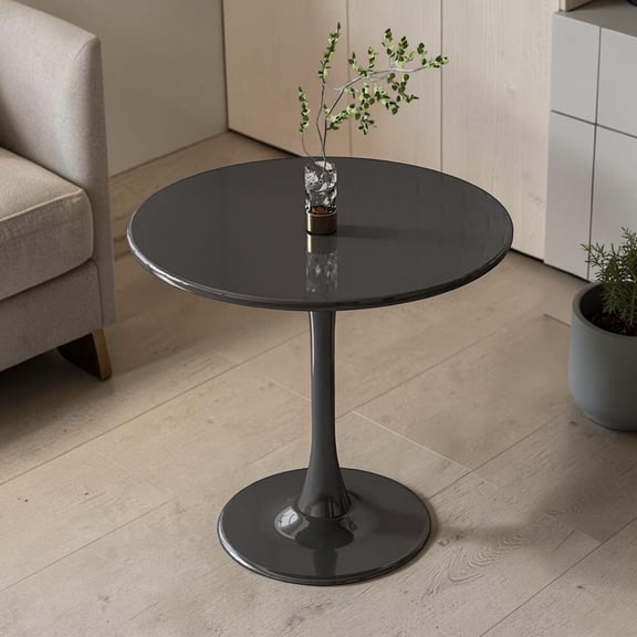 IVV 31.5" Round Dining Table, Modern Leisure Coffee Table with Metal Pedestal Base in Tulip Design, Mid Century Circle Dining Room Table for 2-4 Person (Black)