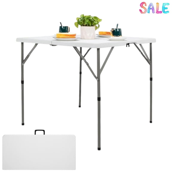 IVV 34" Square Foldable Table, Heavy-Duty HDPE Top & Iron Frame Utility Table, 330 lbs Capacity, Portable Folding Dining Table for Picnic Camping BBQ Party, White