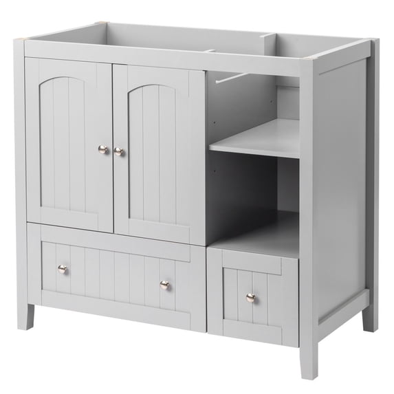 IVV 35.43 Inch Bathroom Vanity Base Cabinet, Gray Bathroom Storage Cabinet with Double Doors & 2 Drawers, Open Storage & Adjustable Shelf (Basin Not Included)