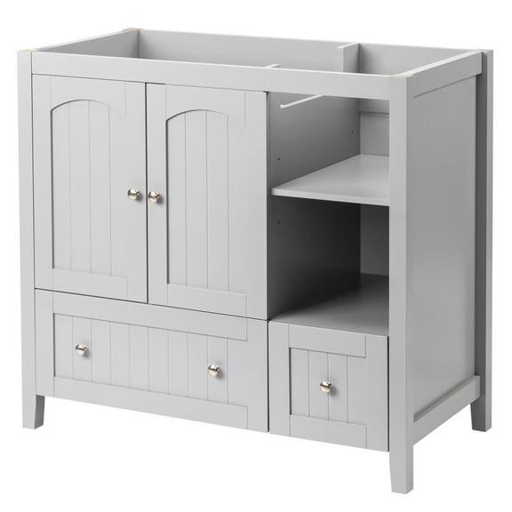 IVV 35.43 Inch Bathroom Vanity Base Cabinet, Gray Bathroom Storage Cabinet with Double Doors & 2 Drawers, Open Storage & Adjustable Shelf (Basin Not Included)