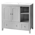 thumbnail image 1 of IVV 36" Bathroom Vanity with White Ceramic Sink Combo, Modern Storage Cabinet with 2 Drawers, 2 Doors, Open Storage & Adjustable Shelf, Freestanding Bathroom Vanities Set, Gray, 1 of 10