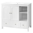 thumbnail image 1 of IVV 36" Bathroom Vanity with Sink Set, Modern Vanity Base Cabinet with Ceramic Basin, Extra Large Storage with 2 Doors & 2 Drawers, White, 1 of 10