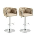 thumbnail image 1 of IVV 360° Swivel Barstools Set of 2, Adjustable Counter Height Bar Stools with Woven Backs and Stable Silver Base, Fabric Kitchen Stools for Island, Yellow, 1 of 8